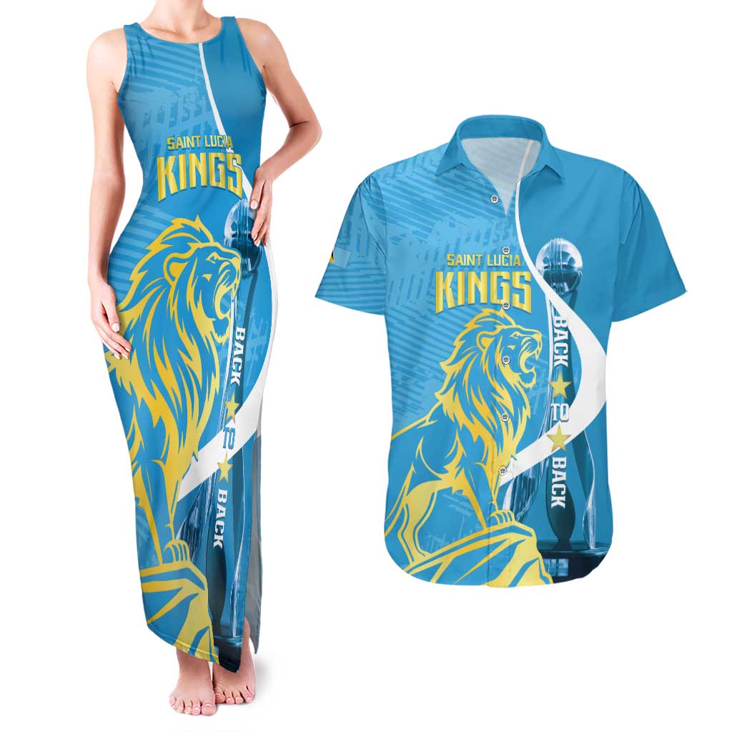 Saint Lucia Kings Cricket Custom Couples Matching Tank Maxi Dress and Hawaiian Shirt 2025 2nd Champions Back To Back - Wonder Print Shop