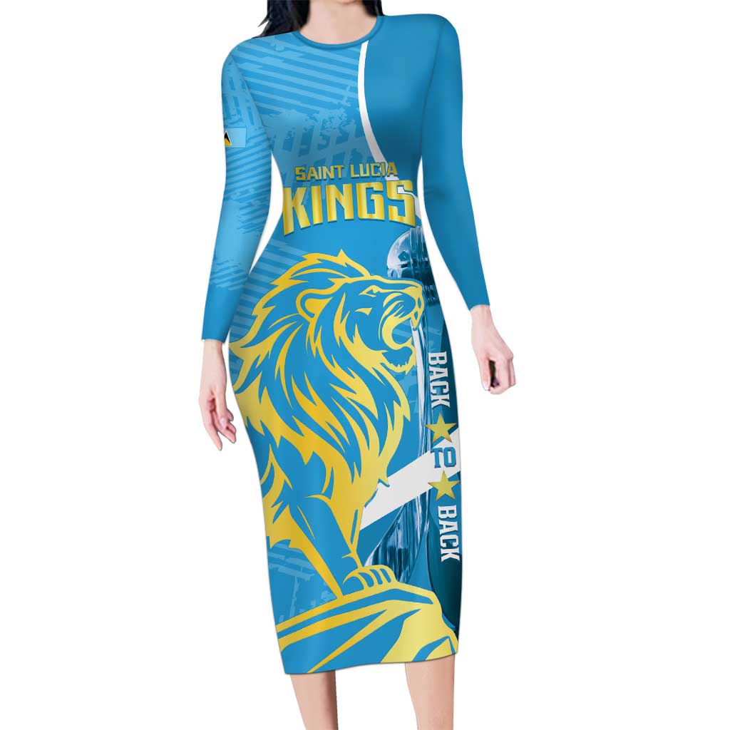 Saint Lucia Kings Cricket Custom Family Matching Long Sleeve Bodycon Dress and Hawaiian Shirt 2025 2nd Champions Back To Back - Wonder Print Shop