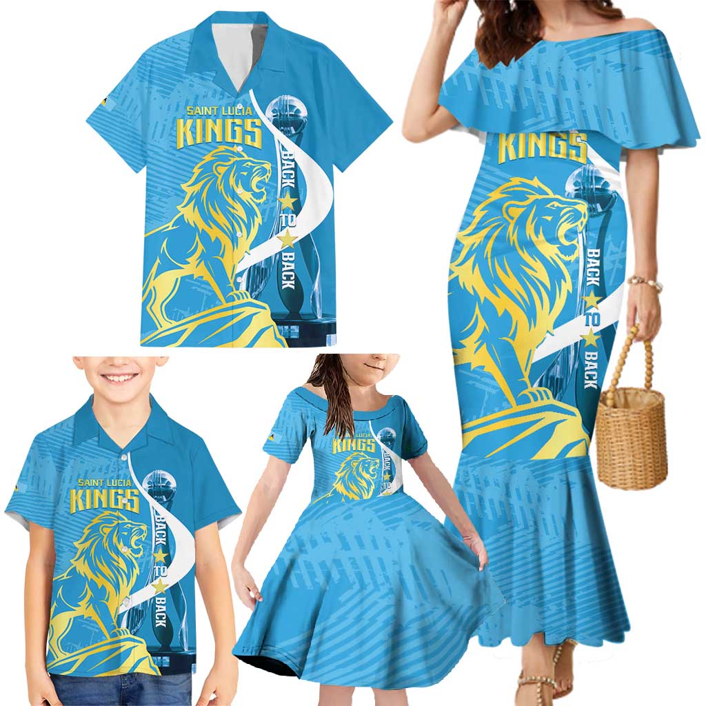 Saint Lucia Kings Cricket Custom Family Matching Mermaid Dress and Hawaiian Shirt 2025 2nd Champions Back To Back - Wonder Print Shop