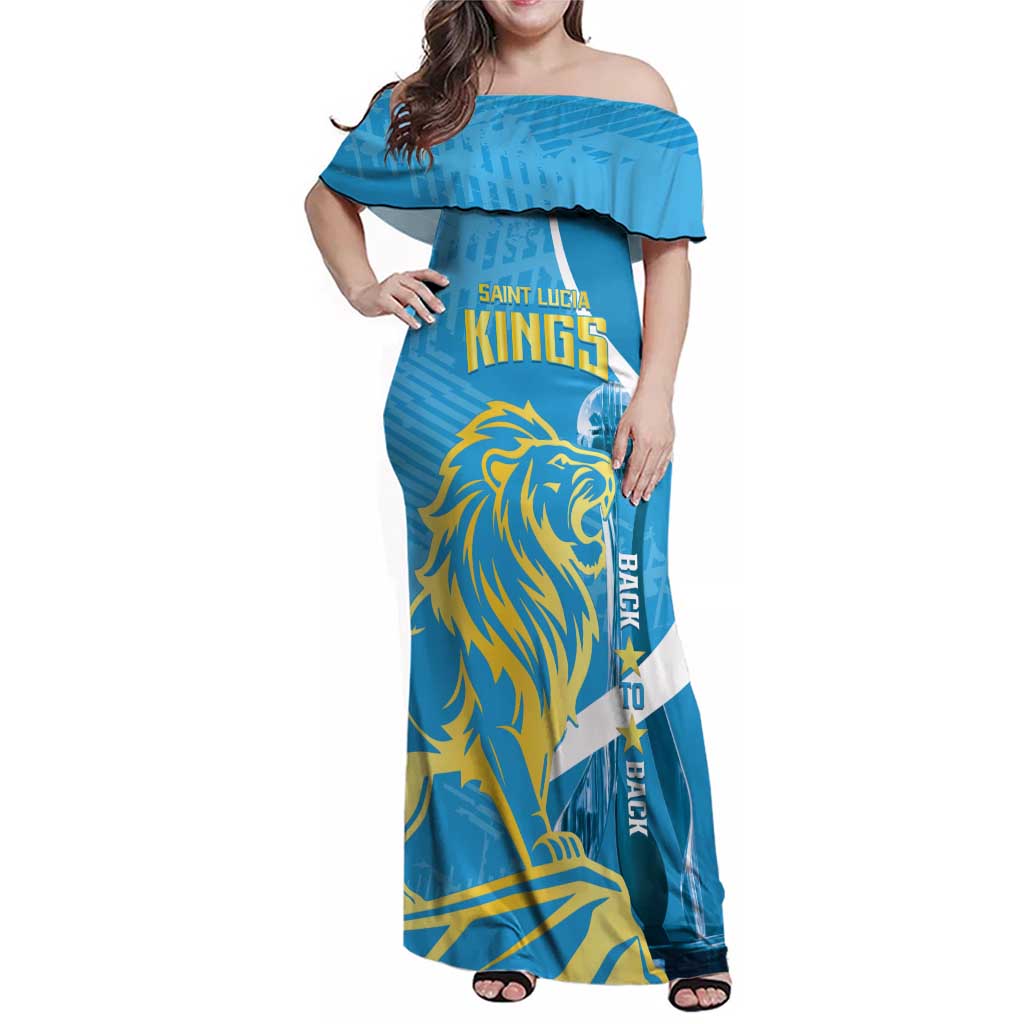 Saint Lucia Kings Cricket Custom Family Matching Off Shoulder Maxi Dress and Hawaiian Shirt 2025 2nd Champions Back To Back - Wonder Print Shop
