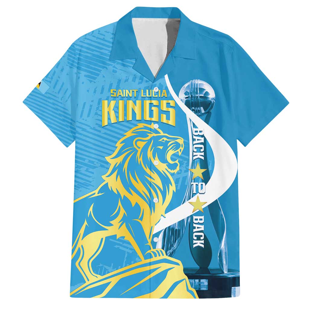 Saint Lucia Kings Cricket Custom Family Matching Off Shoulder Short Dress and Hawaiian Shirt 2025 2nd Champions Back To Back - Wonder Print Shop
