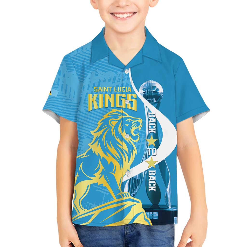 Saint Lucia Kings Cricket Custom Family Matching Off Shoulder Short Dress and Hawaiian Shirt 2025 2nd Champions Back To Back - Wonder Print Shop