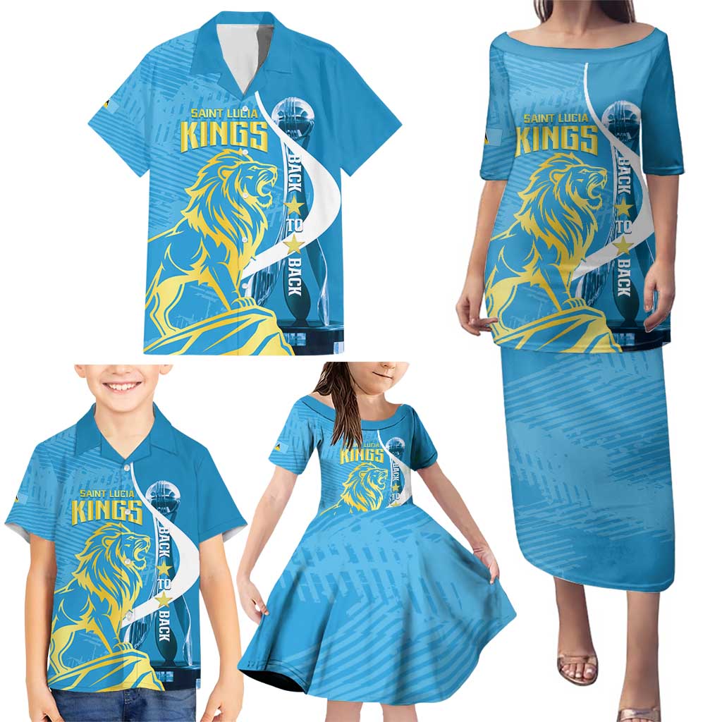 Saint Lucia Kings Cricket Custom Family Matching Puletasi and Hawaiian Shirt 2025 2nd Champions Back To Back - Wonder Print Shop