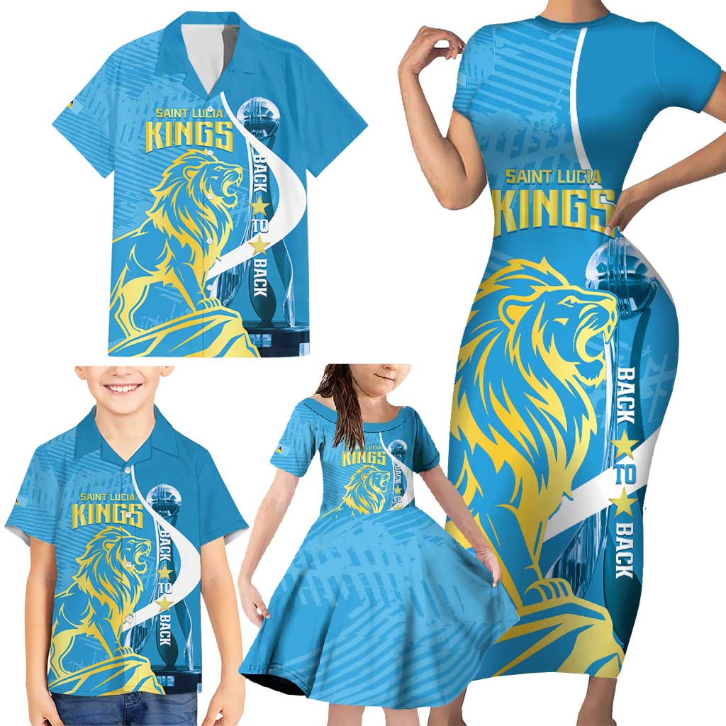 Saint Lucia Kings Cricket Custom Family Matching Short Sleeve Bodycon Dress and Hawaiian Shirt 2025 2nd Champions Back To Back - Wonder Print Shop