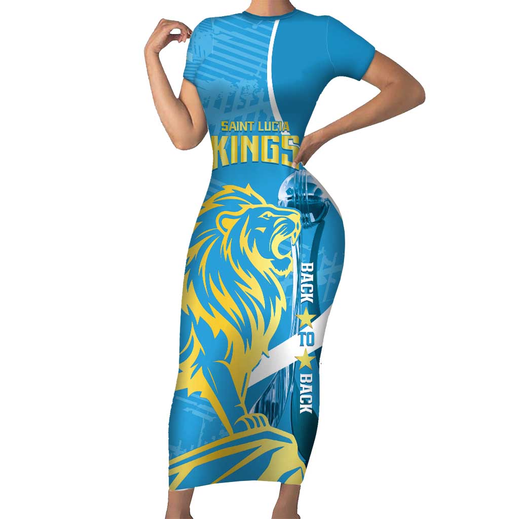 Saint Lucia Kings Cricket Custom Family Matching Short Sleeve Bodycon Dress and Hawaiian Shirt 2025 2nd Champions Back To Back - Wonder Print Shop