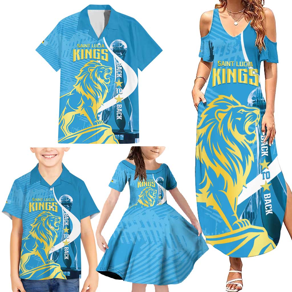 Saint Lucia Kings Cricket Custom Family Matching Summer Maxi Dress and Hawaiian Shirt 2025 2nd Champions Back To Back - Wonder Print Shop