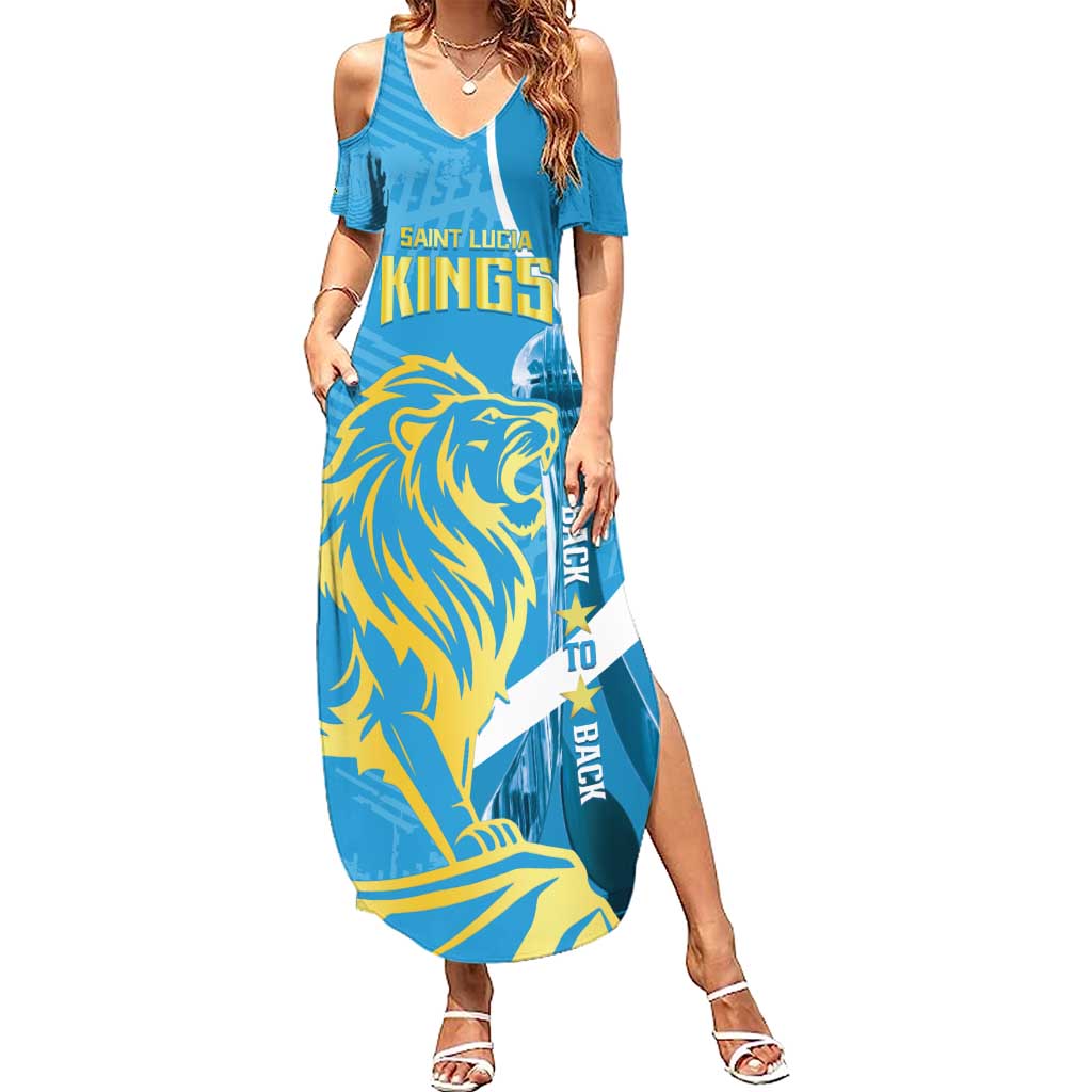 Saint Lucia Kings Cricket Custom Family Matching Summer Maxi Dress and Hawaiian Shirt 2025 2nd Champions Back To Back - Wonder Print Shop