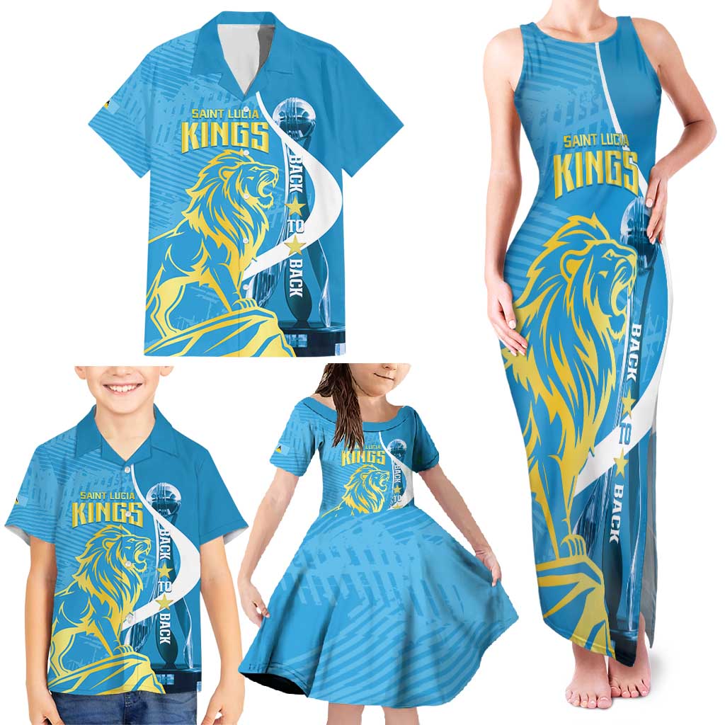 Saint Lucia Kings Cricket Custom Family Matching Tank Maxi Dress and Hawaiian Shirt 2025 2nd Champions Back To Back - Wonder Print Shop
