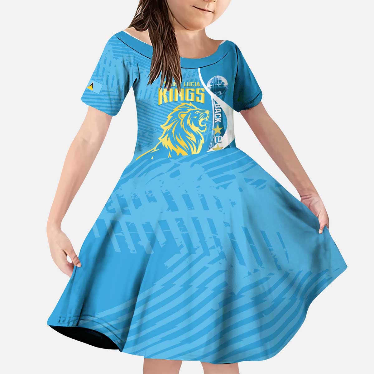 Saint Lucia Kings Cricket Custom Kid Short Sleeve Dress 2025 2nd Champions Back To Back - Wonder Print Shop