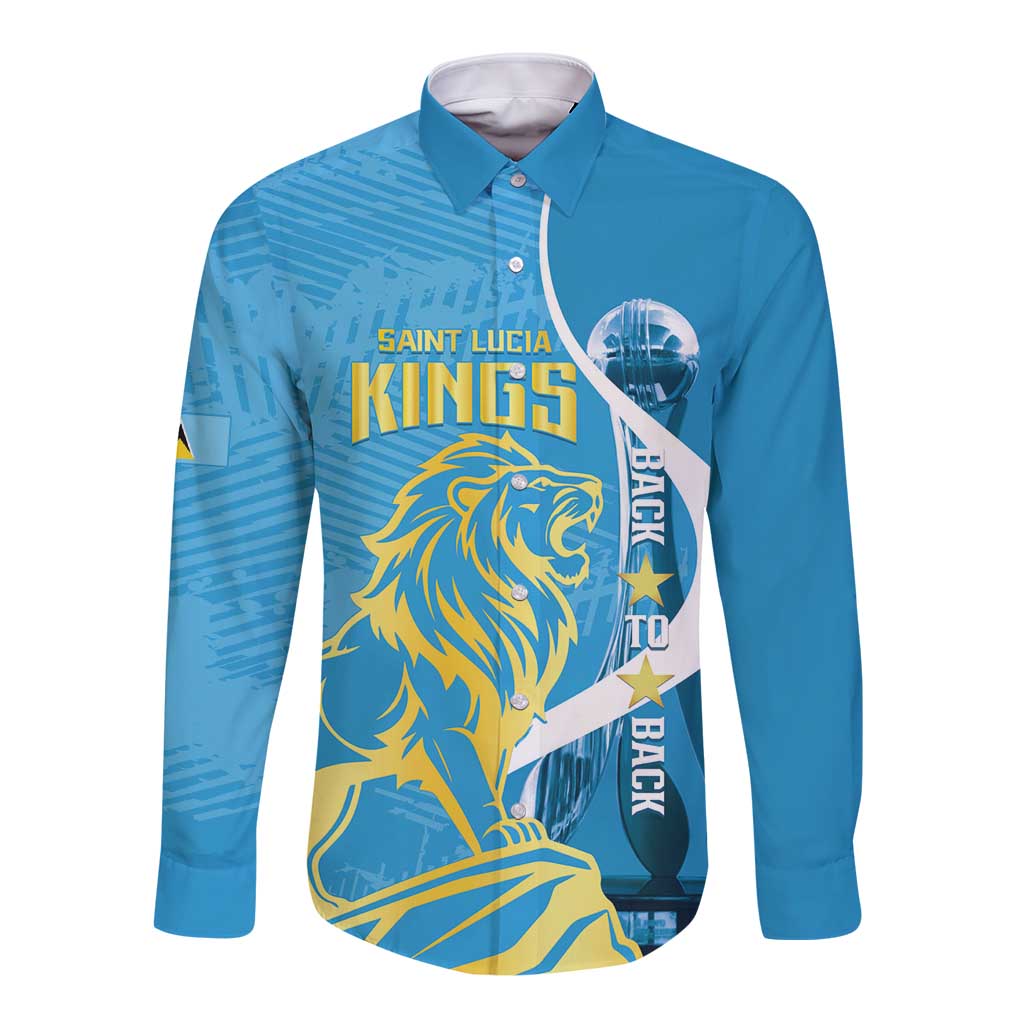 Saint Lucia Kings Cricket Custom Long Sleeve Button Shirt 2025 2nd Champions Back To Back - Wonder Print Shop