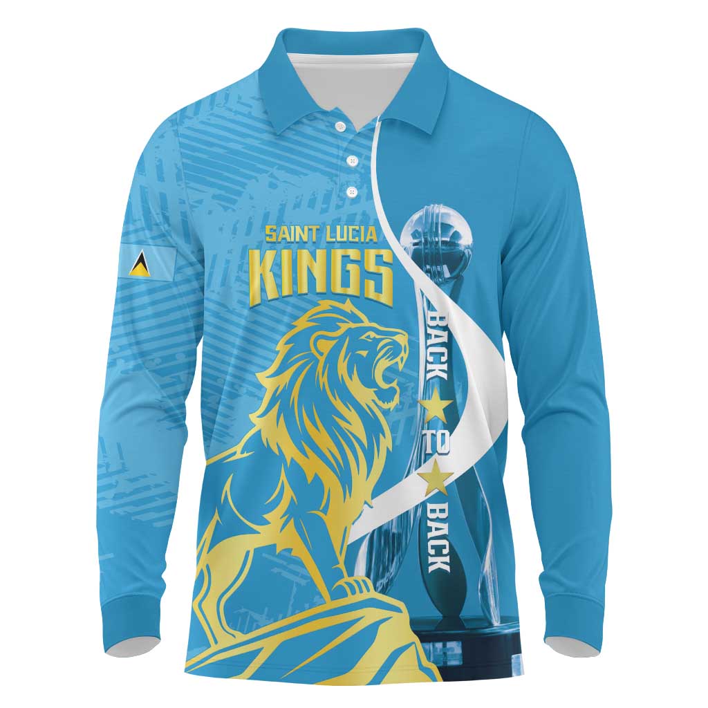 Saint Lucia Kings Cricket Custom Long Sleeve Polo Shirt 2025 2nd Champions Back To Back - Wonder Print Shop