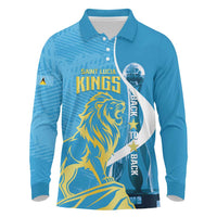 Saint Lucia Kings Cricket Custom Long Sleeve Polo Shirt 2025 2nd Champions Back To Back - Wonder Print Shop