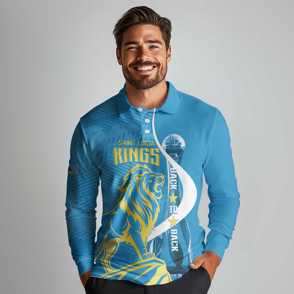 Saint Lucia Kings Cricket Custom Long Sleeve Polo Shirt 2025 2nd Champions Back To Back - Wonder Print Shop