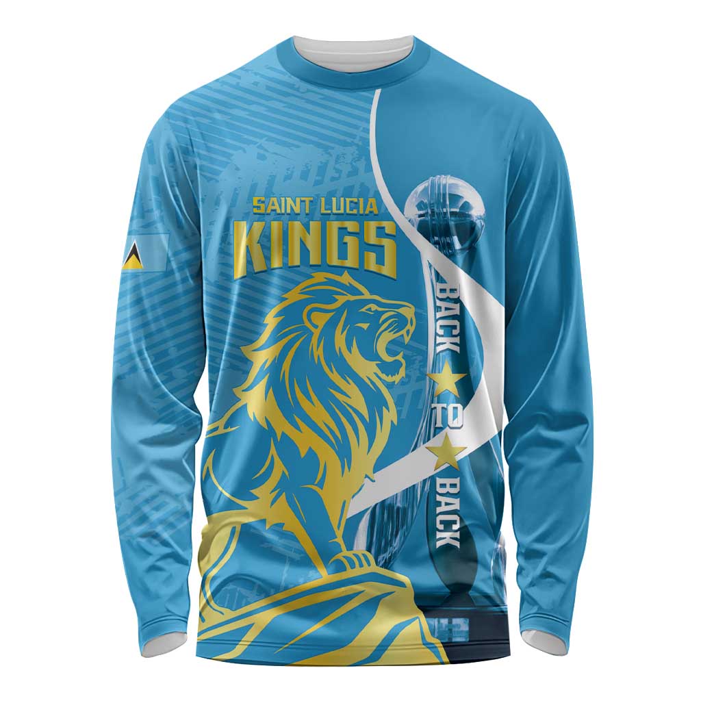 Saint Lucia Kings Cricket Custom Long Sleeve Shirt 2025 2nd Champions Back To Back - Wonder Print Shop