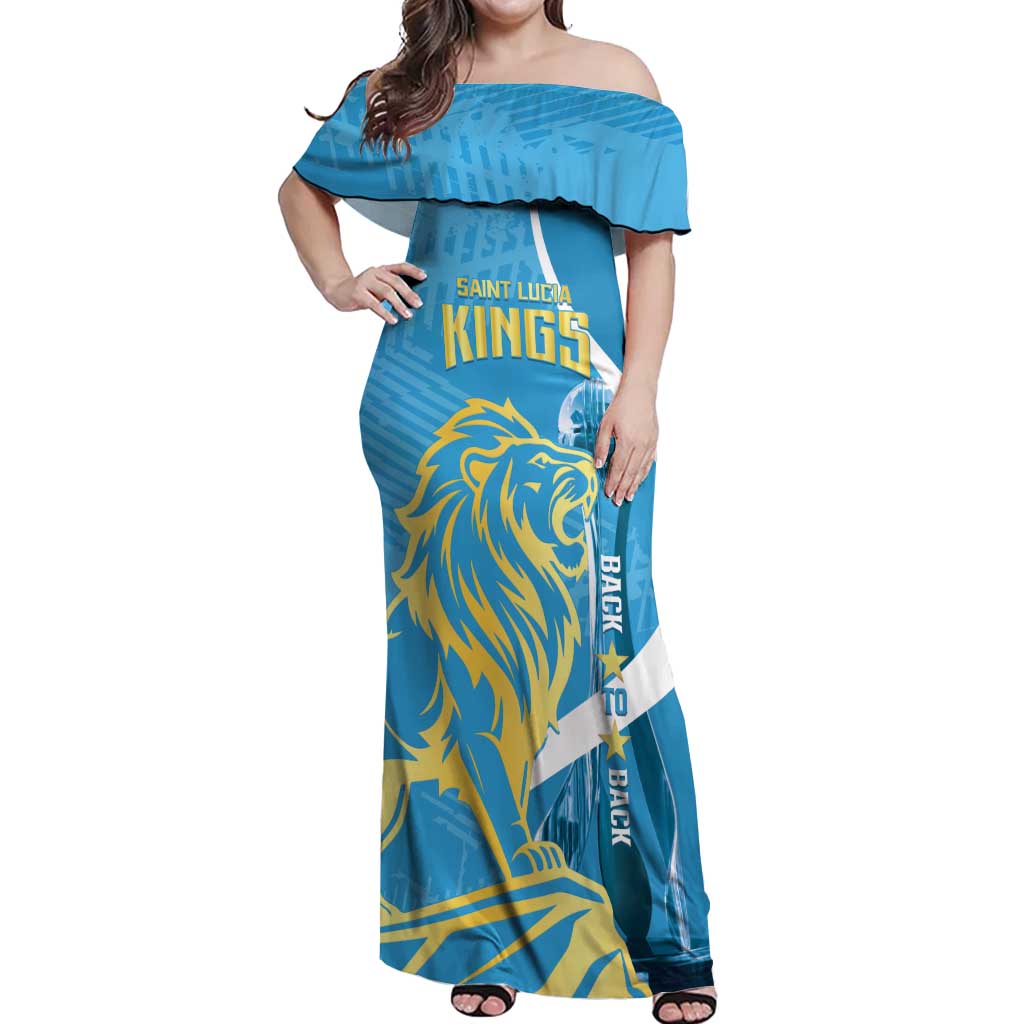 Saint Lucia Kings Cricket Custom Off Shoulder Maxi Dress 2025 2nd Champions Back To Back - Wonder Print Shop