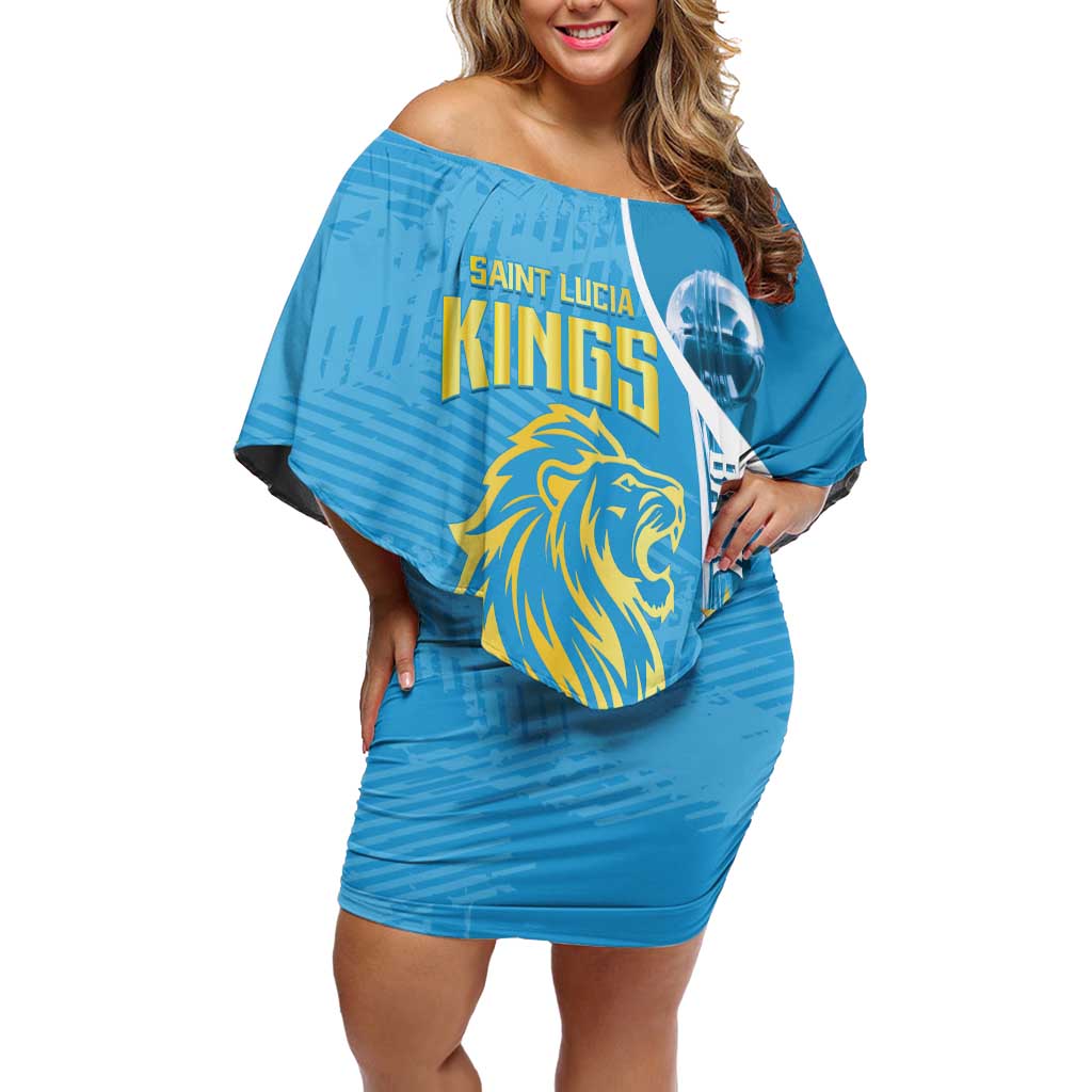 Saint Lucia Kings Cricket Custom Off Shoulder Short Dress 2025 2nd Champions Back To Back - Wonder Print Shop
