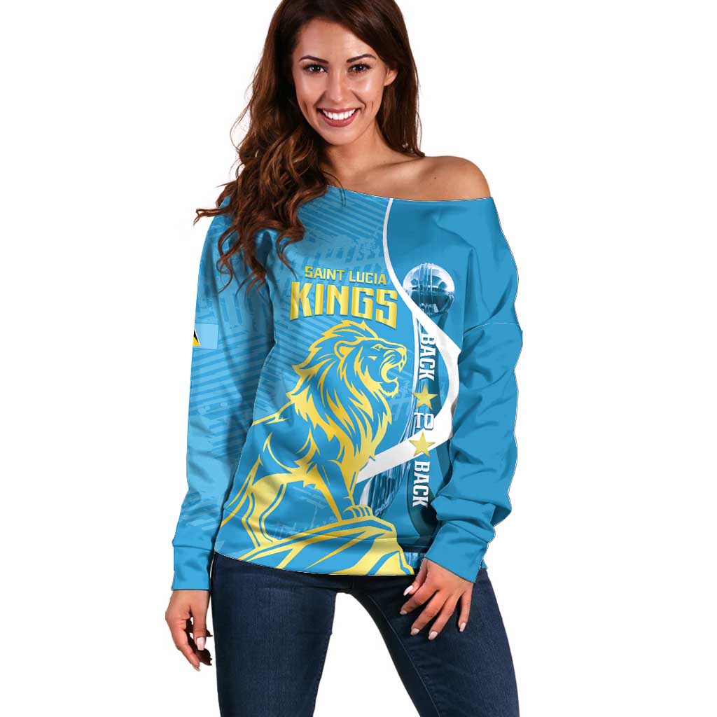 Saint Lucia Kings Cricket Custom Off Shoulder Sweater 2025 2nd Champions Back To Back - Wonder Print Shop