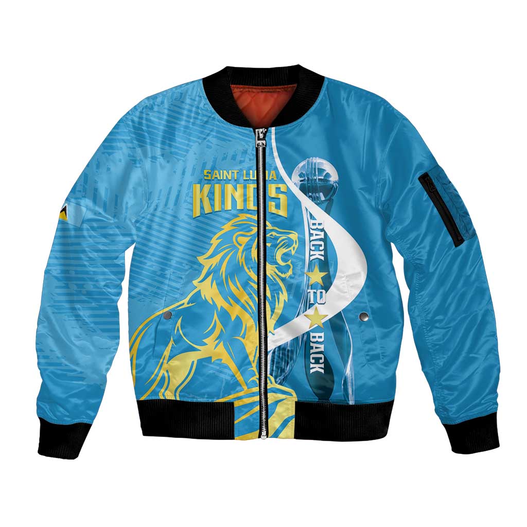 Saint Lucia Kings Cricket Custom Sleeve Zip Bomber Jacket 2025 2nd Champions Back To Back - Wonder Print Shop