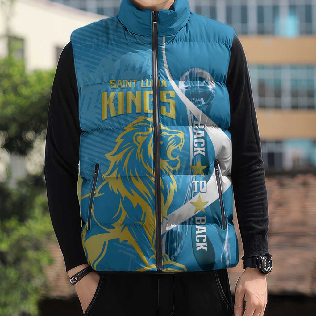 Saint Lucia Kings Cricket Custom Sleeveless Puffer Jacket 2025 2nd Champions Back To Back - Wonder Print Shop