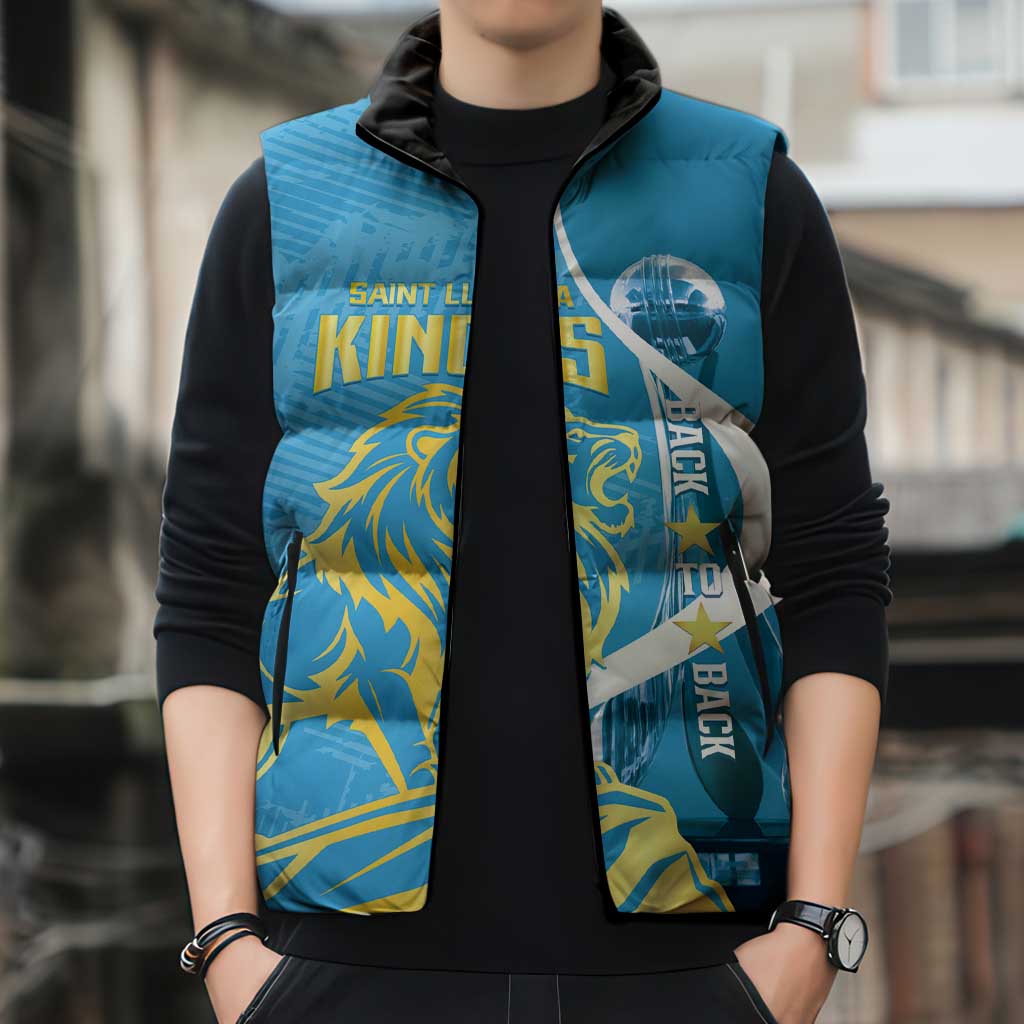 Saint Lucia Kings Cricket Custom Sleeveless Puffer Jacket 2025 2nd Champions Back To Back - Wonder Print Shop