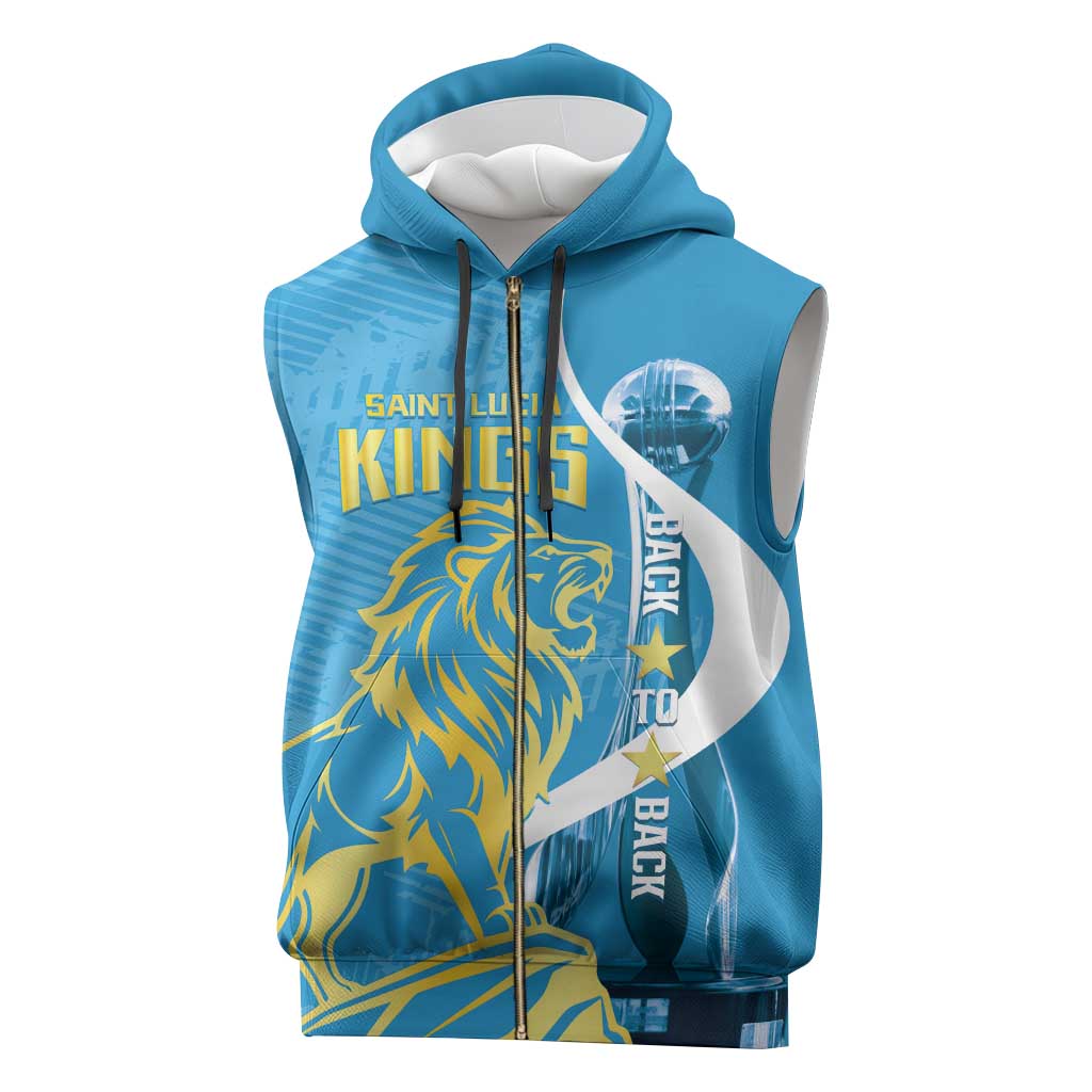 Saint Lucia Kings Cricket Custom Sleeveless Zip Hoodie 2025 2nd Champions Back To Back - Wonder Print Shop