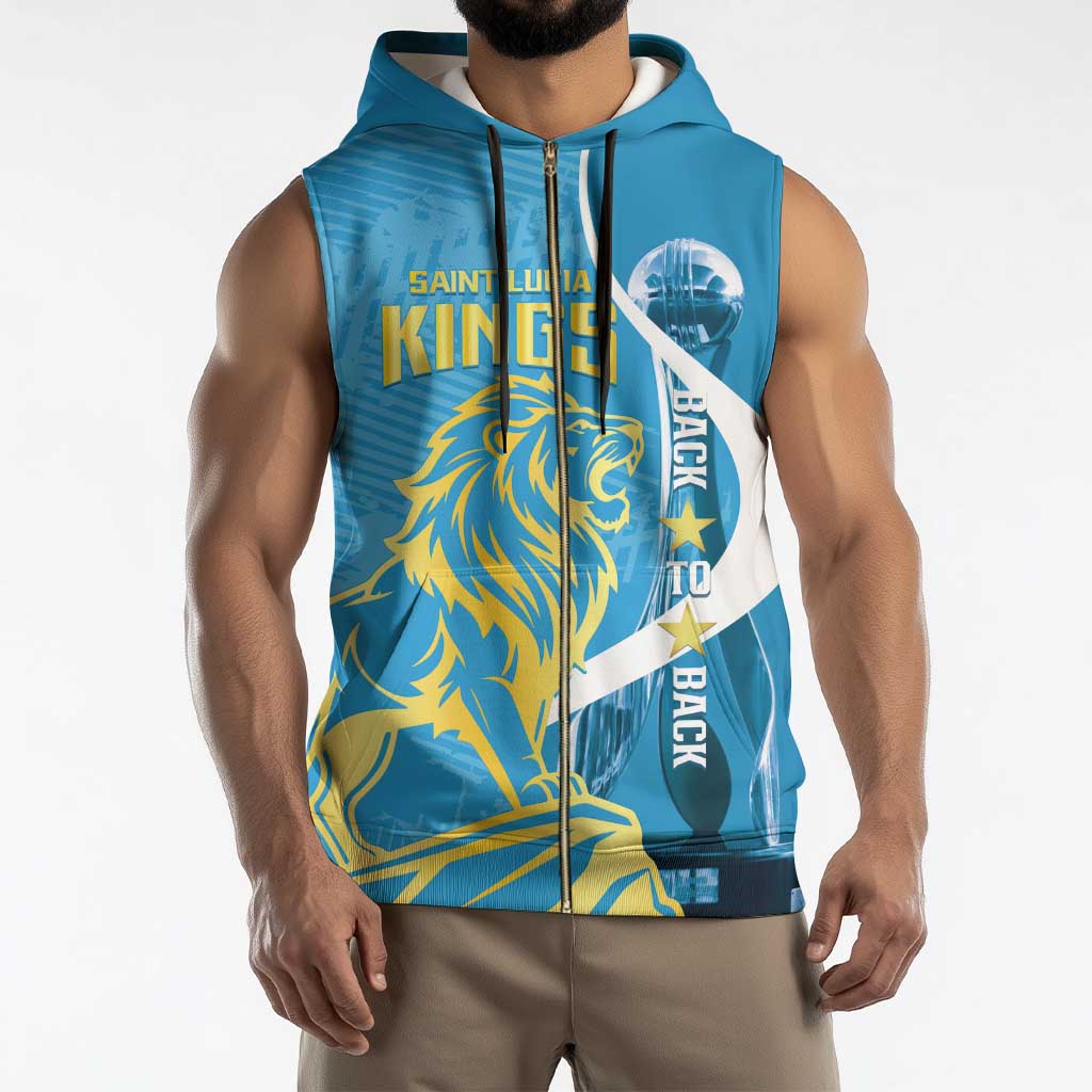 Saint Lucia Kings Cricket Custom Sleeveless Zip Hoodie 2025 2nd Champions Back To Back - Wonder Print Shop