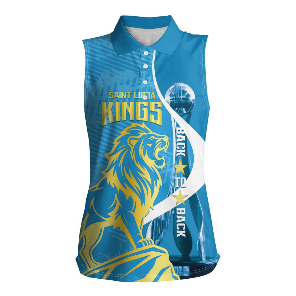 Saint Lucia Kings Cricket Custom Women Sleeveless Polo Shirt 2025 2nd Champions Back To Back - Wonder Print Shop