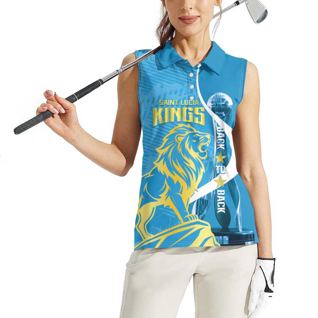 Saint Lucia Kings Cricket Custom Women Sleeveless Polo Shirt 2025 2nd Champions Back To Back - Wonder Print Shop