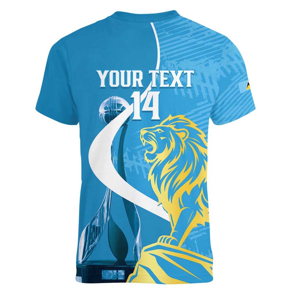 Saint Lucia Kings Cricket Custom Women V-Neck T-Shirt 2025 2nd Champions Back To Back - Wonder Print Shop
