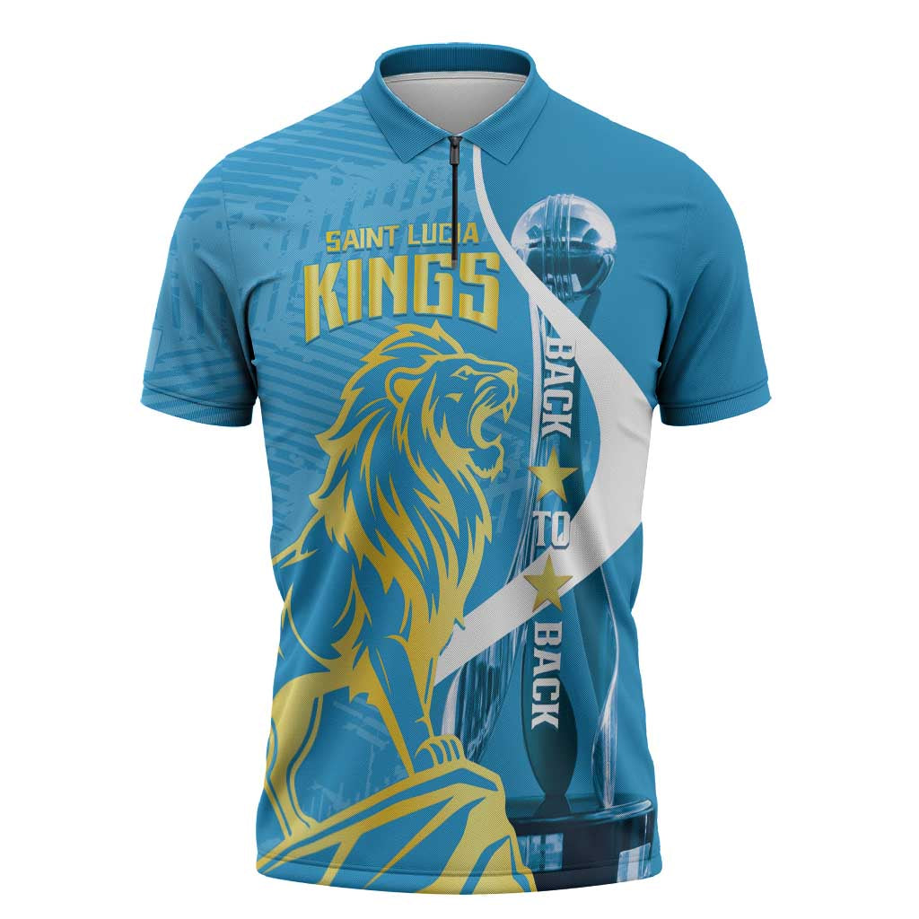 Saint Lucia Kings Cricket Custom Zipper Polo Shirt 2025 2nd Champions Back To Back - Wonder Print Shop