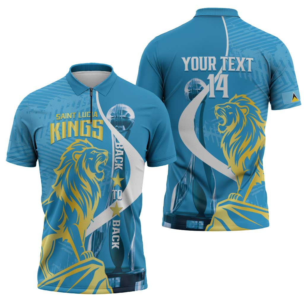 Saint Lucia Kings Cricket Custom Zipper Polo Shirt 2025 2nd Champions Back To Back - Wonder Print Shop