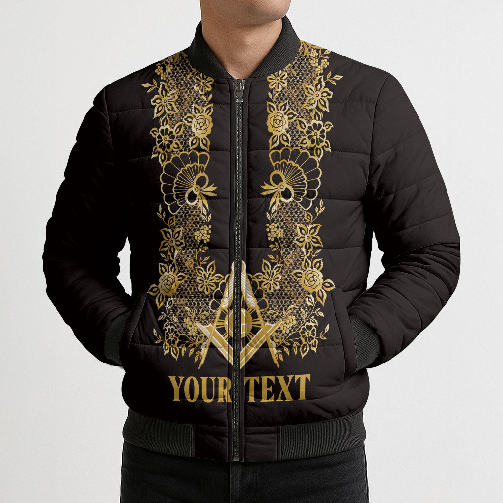 Personalised Filipino Freemasonry Bomber Puffer Jacket Masonic Barong Tagalog Inspired Ivory White