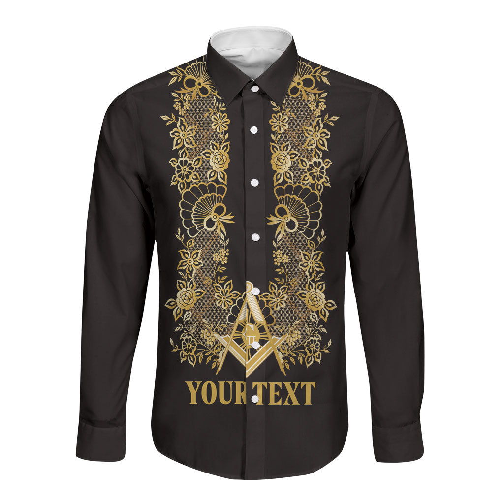 Personalised Filipino Freemasonry Long Sleeve Button Shirt Masonic Barong Tagalog Inspired Ivory White