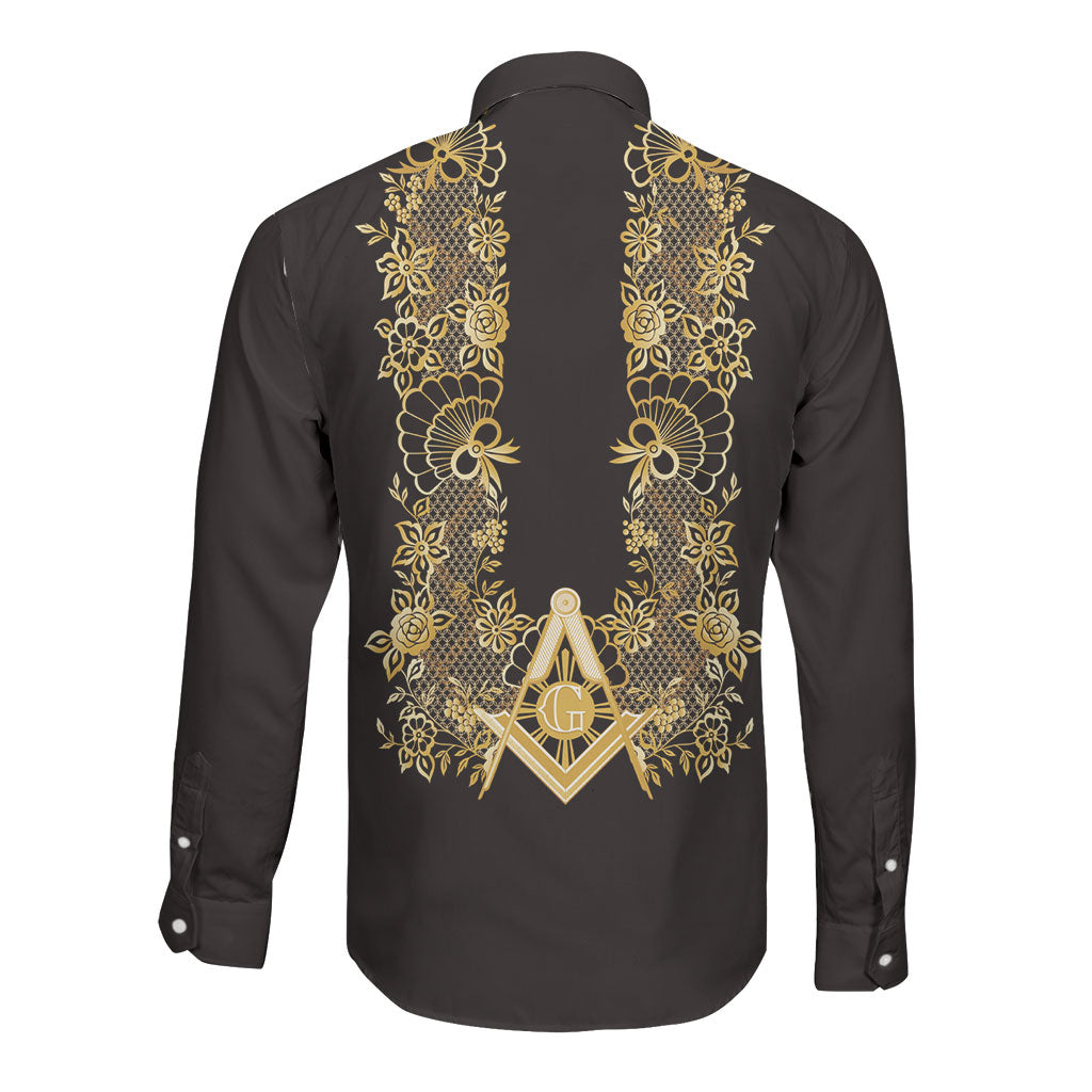 Personalised Filipino Freemasonry Long Sleeve Button Shirt Masonic Barong Tagalog Inspired Ivory White