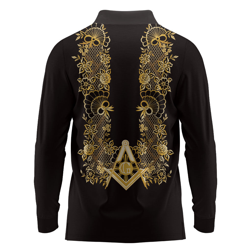 Personalised Filipino Freemasonry Long Sleeve Polo Shirt Masonic Barong Tagalog Inspired Ivory White