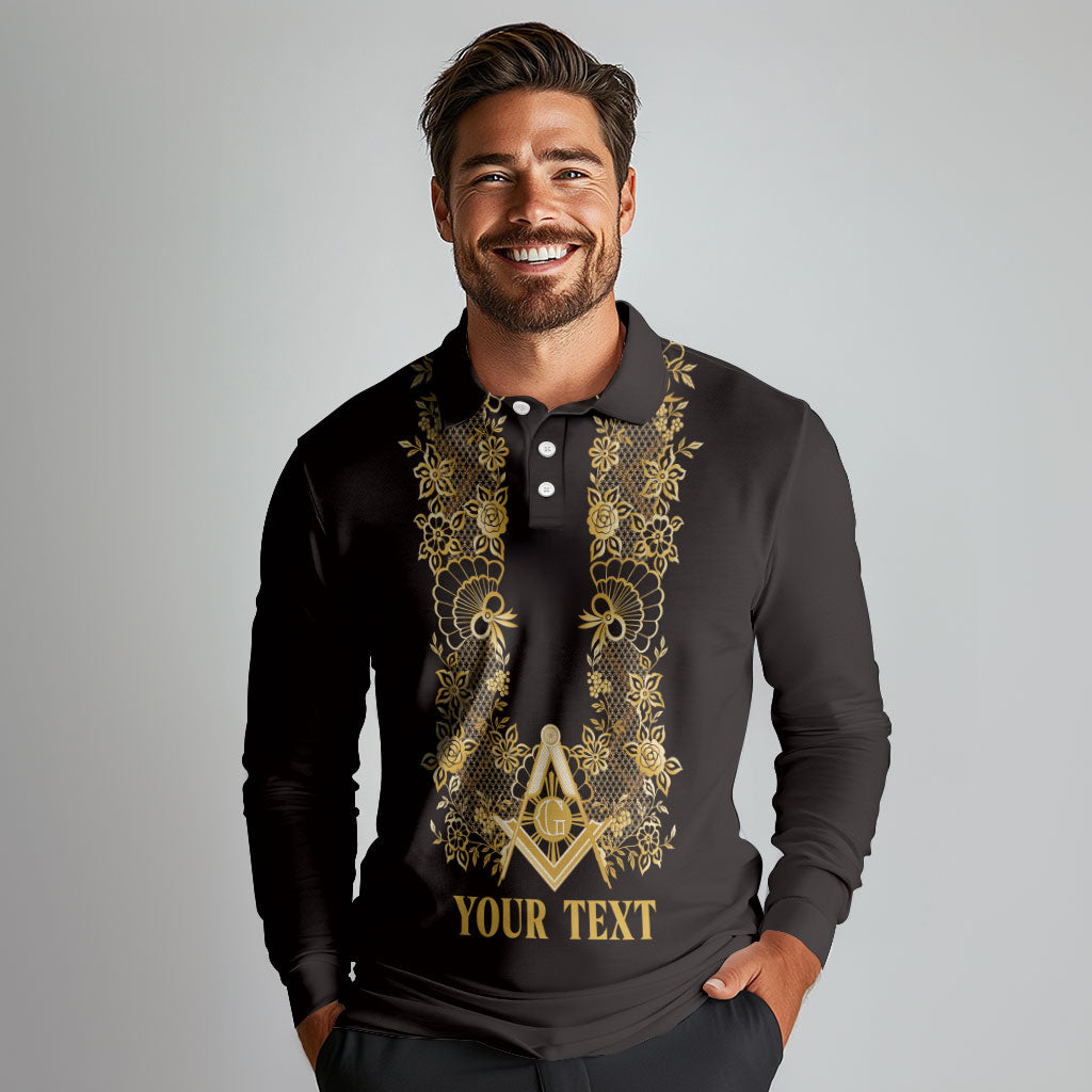 Personalised Filipino Freemasonry Long Sleeve Polo Shirt Masonic Barong Tagalog Inspired Ivory White