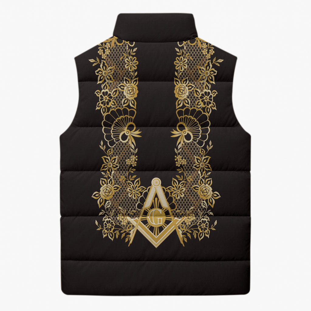 Personalised Filipino Freemasonry Sleeveless Puffer Jacket Masonic Barong Tagalog Inspired Ivory White
