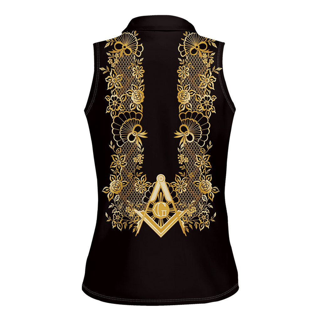 Personalised Filipino Freemasonry Women Sleeveless Polo Shirt Masonic Barong Tagalog Inspired Ivory White