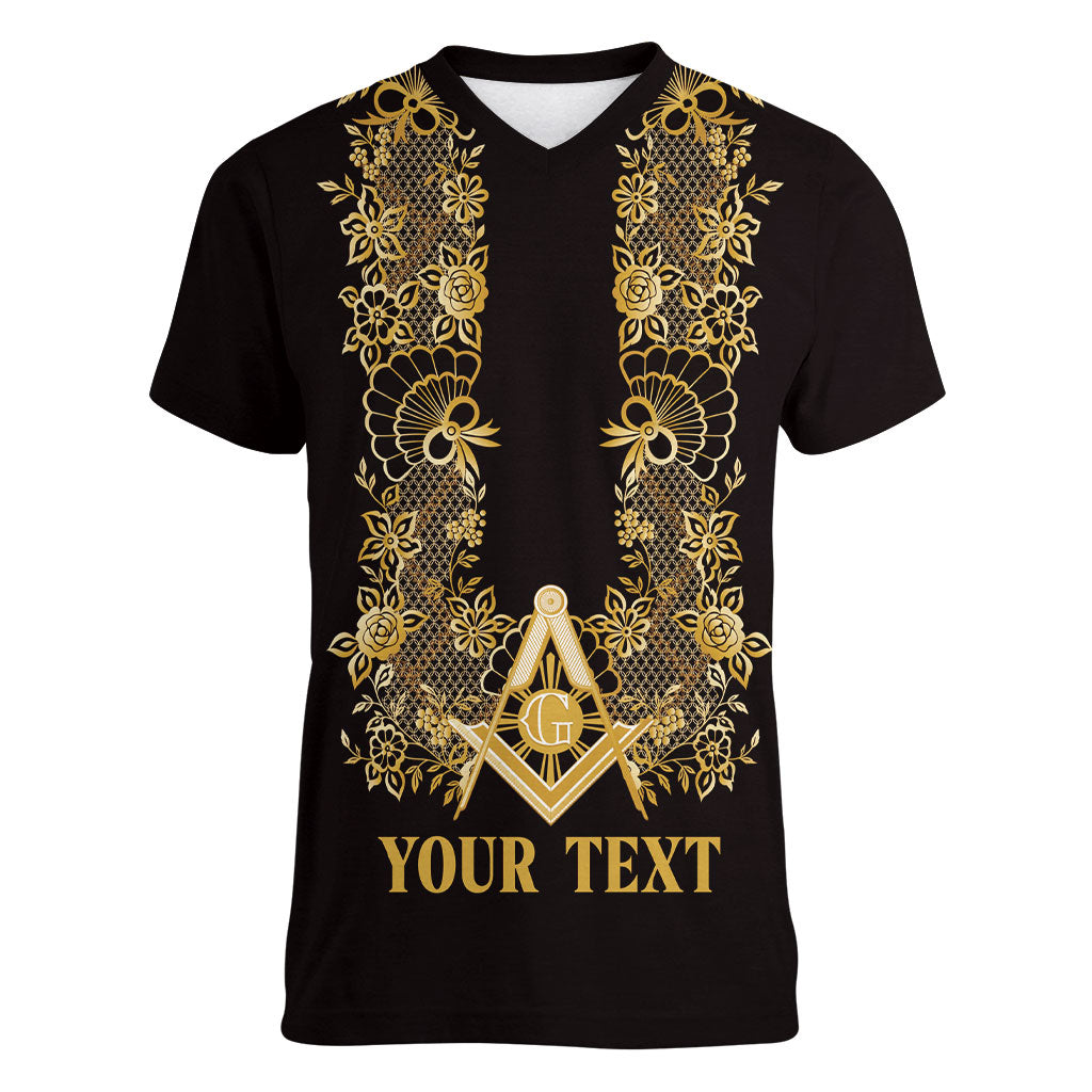 Personalised Filipino Freemasonry Women V-Neck T-Shirt Masonic Barong Tagalog Inspired Ivory White