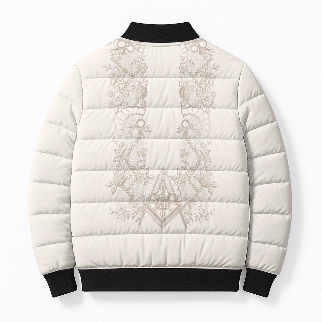 Personalised Filipino Freemasonry Bomber Puffer Jacket Masonic Barong Tagalog Inspired Black