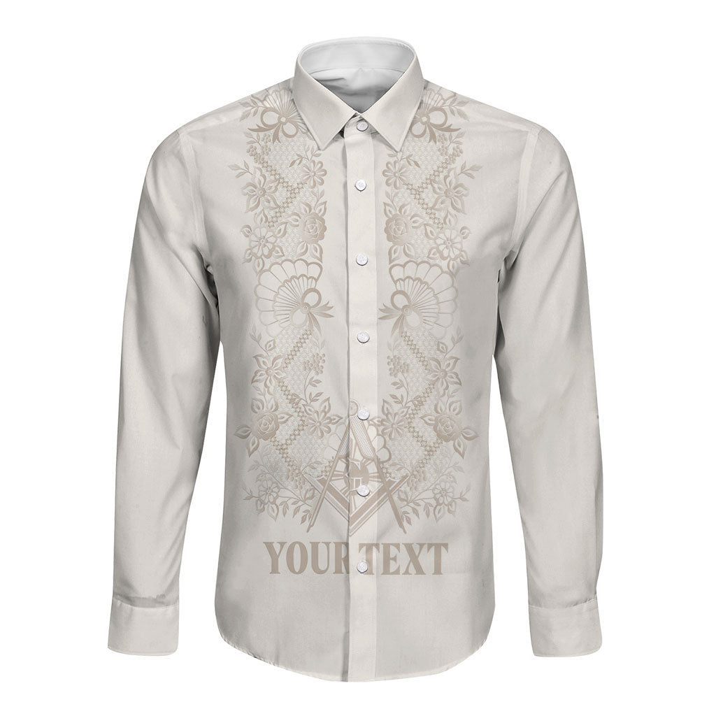 Personalised Filipino Freemasonry Long Sleeve Button Shirt Masonic Barong Tagalog Inspired Black