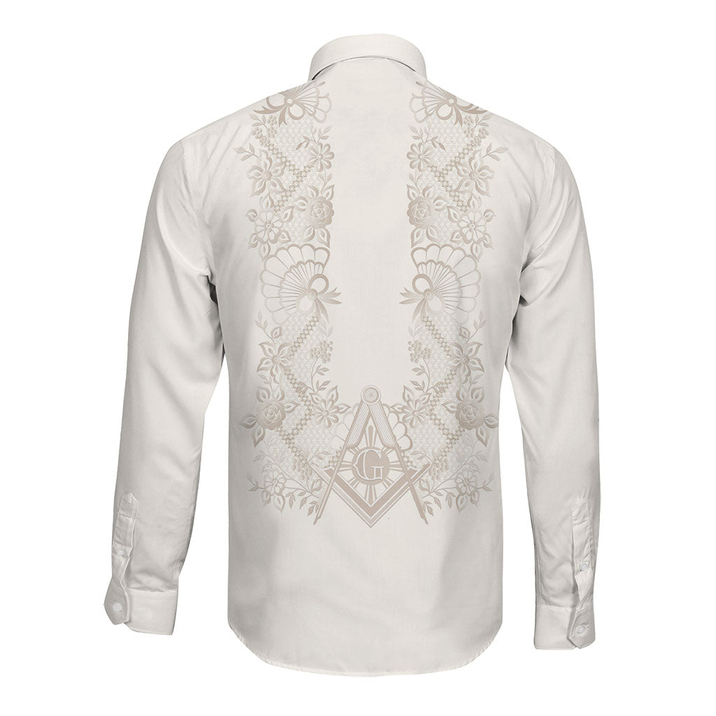 Personalised Filipino Freemasonry Long Sleeve Button Shirt Masonic Barong Tagalog Inspired Black
