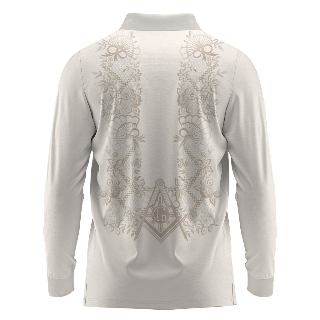 Personalised Filipino Freemasonry Long Sleeve Polo Shirt Masonic Barong Tagalog Inspired Black