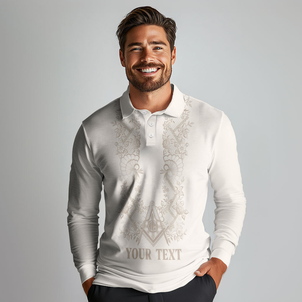 Personalised Filipino Freemasonry Long Sleeve Polo Shirt Masonic Barong Tagalog Inspired Black