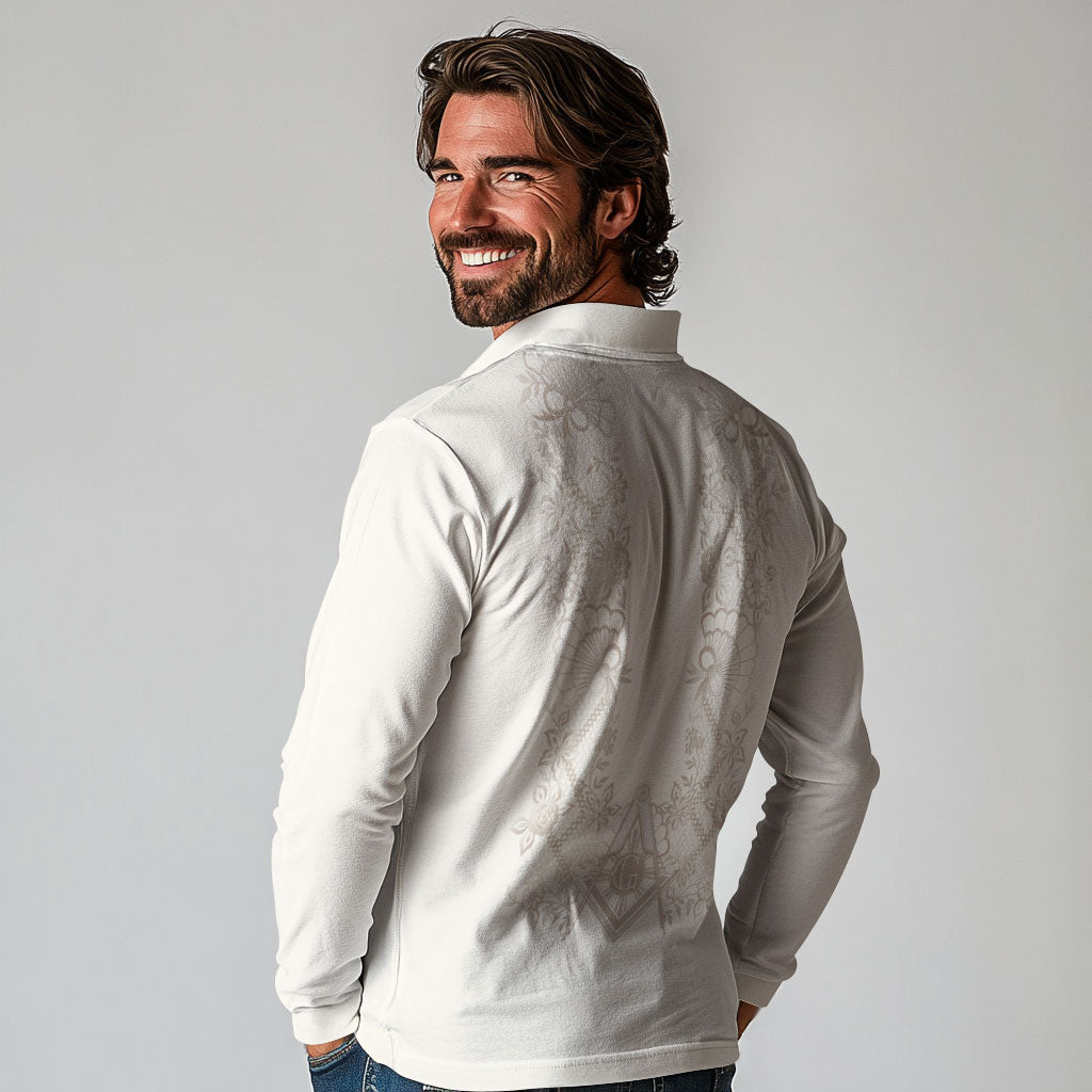Personalised Filipino Freemasonry Long Sleeve Polo Shirt Masonic Barong Tagalog Inspired Black