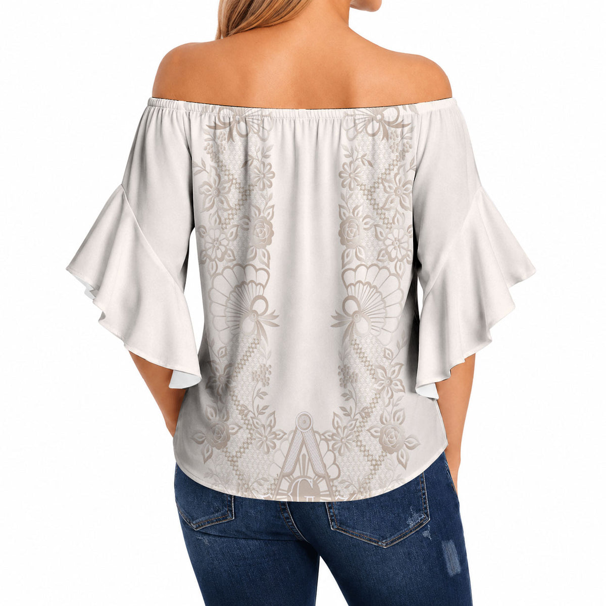Personalised Filipino Freemasonry Off Shoulder Wrap Waist Top Masonic Barong Tagalog Inspired Black