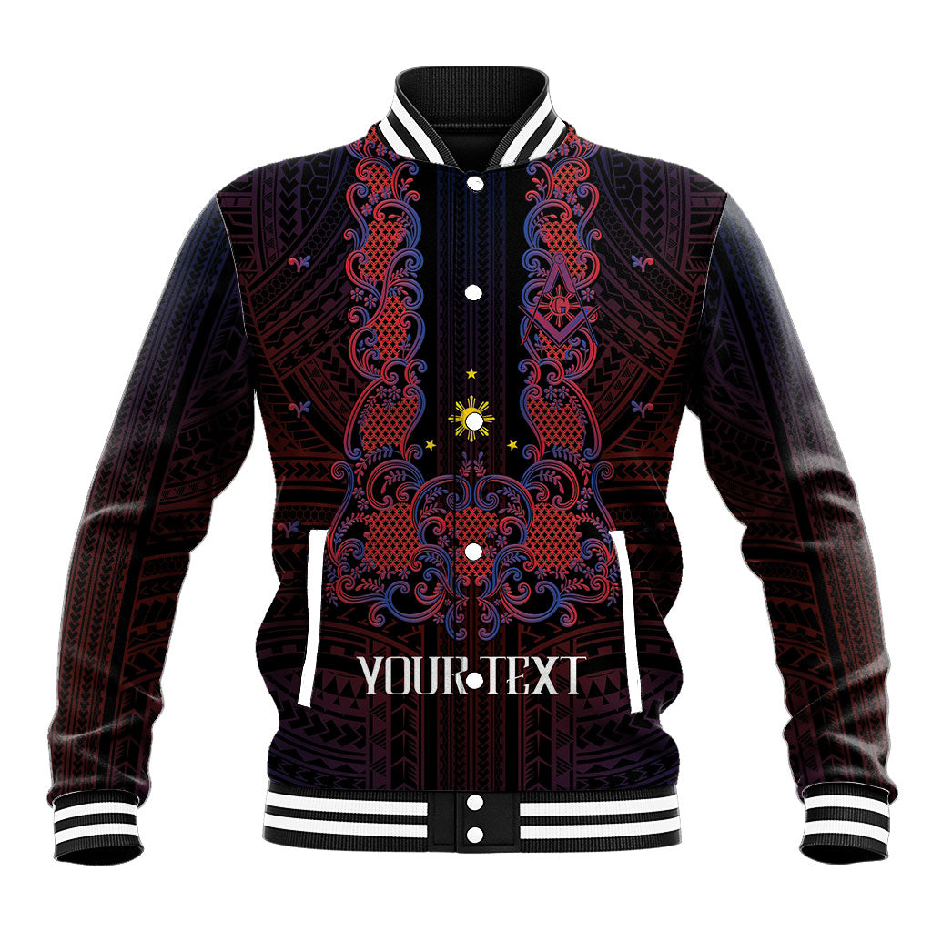 Personalised Philippines Barong Tagalog Freemasonry Baseball Jacket Filipino Masonic Polynesian Pattern