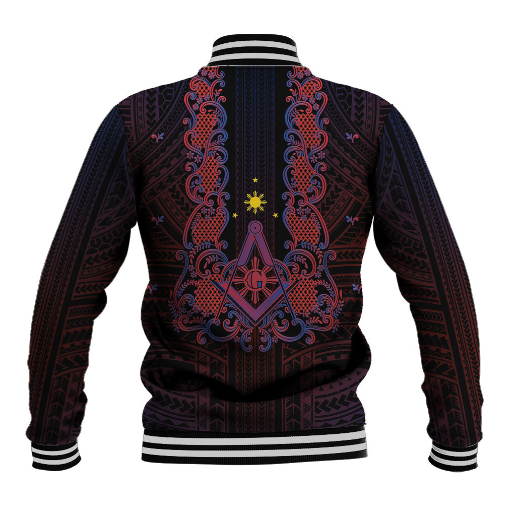 Personalised Philippines Barong Tagalog Freemasonry Baseball Jacket Filipino Masonic Polynesian Pattern