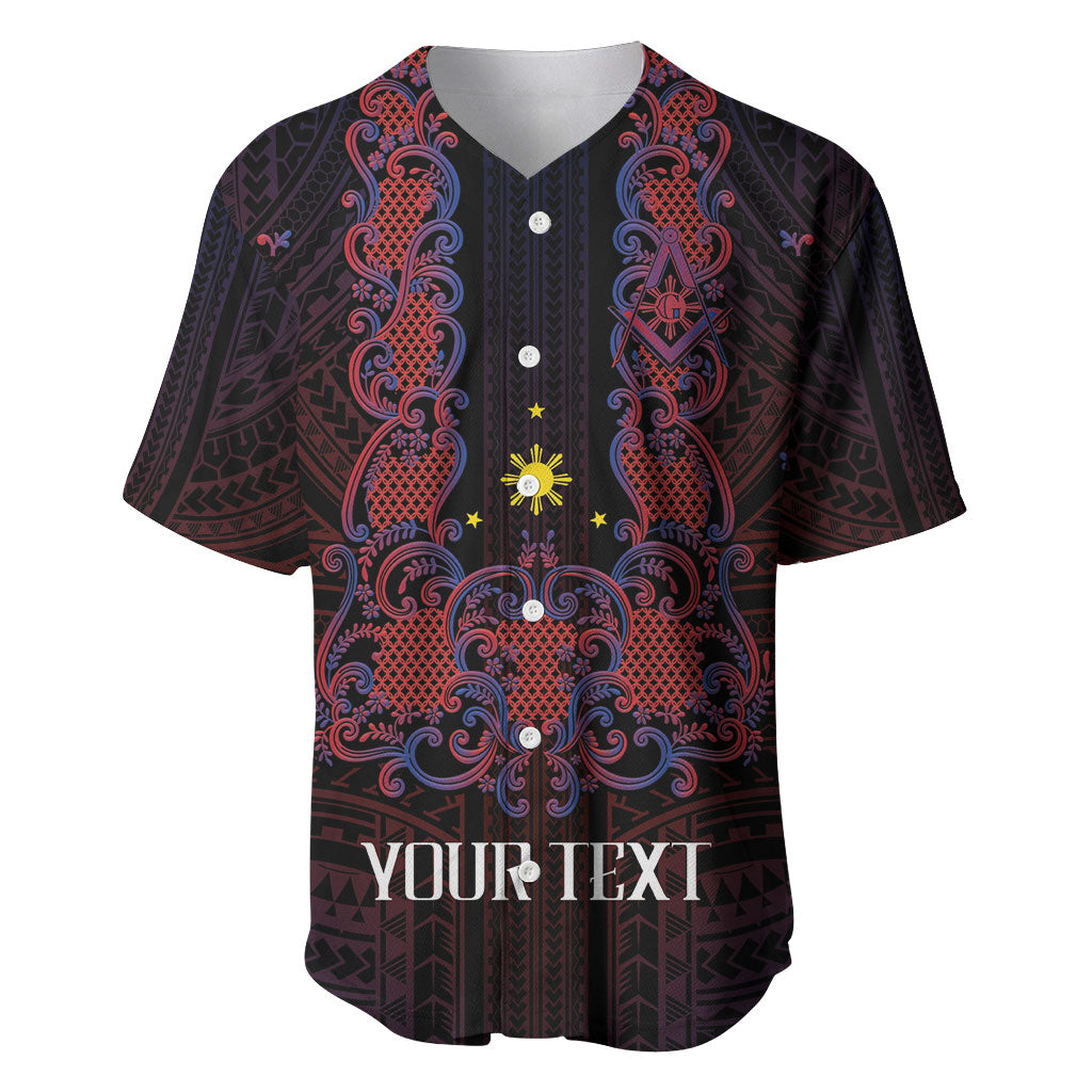 Personalised Philippines Barong Tagalog Freemasonry Baseball Jersey Filipino Masonic Polynesian Pattern