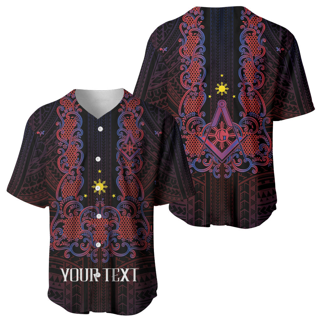 Personalised Philippines Barong Tagalog Freemasonry Baseball Jersey Filipino Masonic Polynesian Pattern